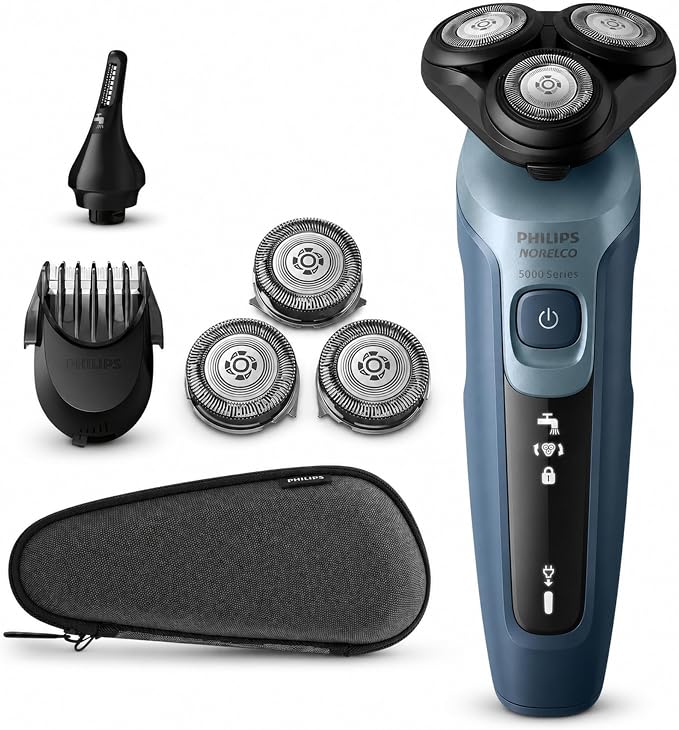 PHILIPS AquaTouch Wet & Dry Electric Shaver for Men, Rechargeable Rotary Razor with ComfortCut Blades and Precision Trimmer 5D Flex Head-Packaging May Vary