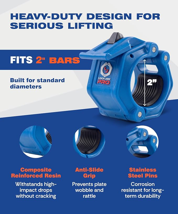 Lock-Jaw PRO 2 Barbell Collars/Clamps, 2"/50mm Olympic Bars