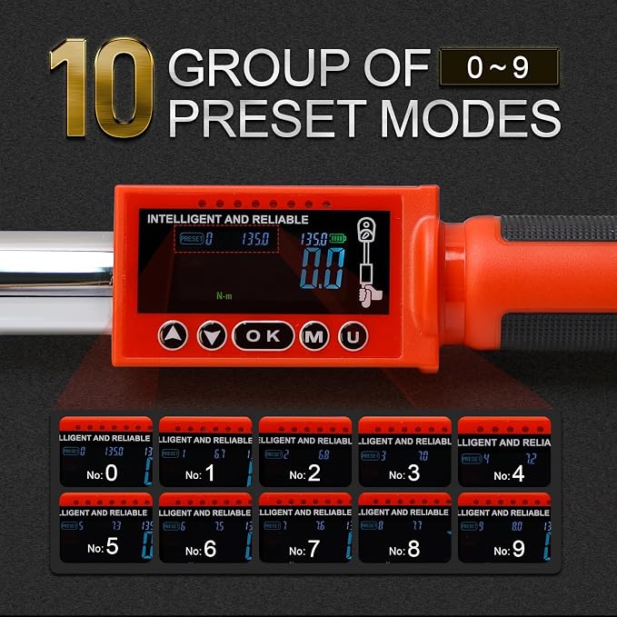 Hairich 3/8 torque wrench digital, Electric Torque Wrench 5-100FT-LB | 6.75-135N.M, Torque Range Accurate to ±2%, with Buzzer and LED Flash Notification for Car/Motorcycle/Auto Repair