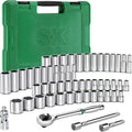 SK 3/8" Drive Socket Set with 216-P Ratchet, SAE & Metric,CR-V Steel | 55-Piece Sockets with Quick-Release Ratchet, SuperKrome Finish, Heat Treated, with Storage Suitcase