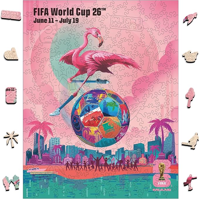FIFA World Cup 2026 City Puzzle Miami Poster - Wooden Puzzle for Adult, 200 Pieces Unique Shape Puzzle, 5MM Thick, Creative Collectible Gift for Fans, Officially Licensed Product, 9.3x11.8''