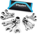 DURATECH Stubby Flex-head Ratcheting Wrench Set, Metric, 12-piece | 8mm-19mm, CR-V Steel, Corrosion Resistance, 72-Tooth, 5° swing arc, 180° Flexible, for Narrow Spaces, with Pouch