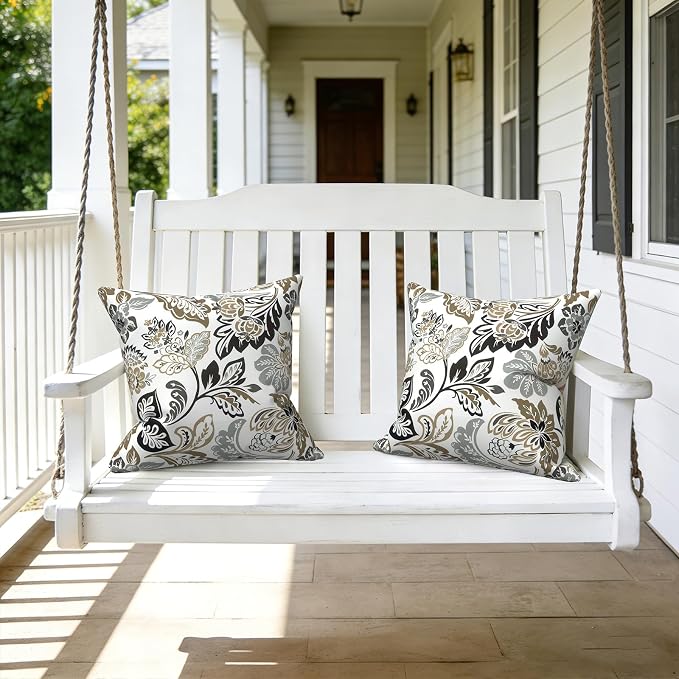 LVTXIII Outdoor Throw Pillows, Decorative Throw Pillows with Inserts, 16"x16" Square Pillows for Bed, Couch, Sofa and Patio Furniture, Set of 2, Dailey Tan