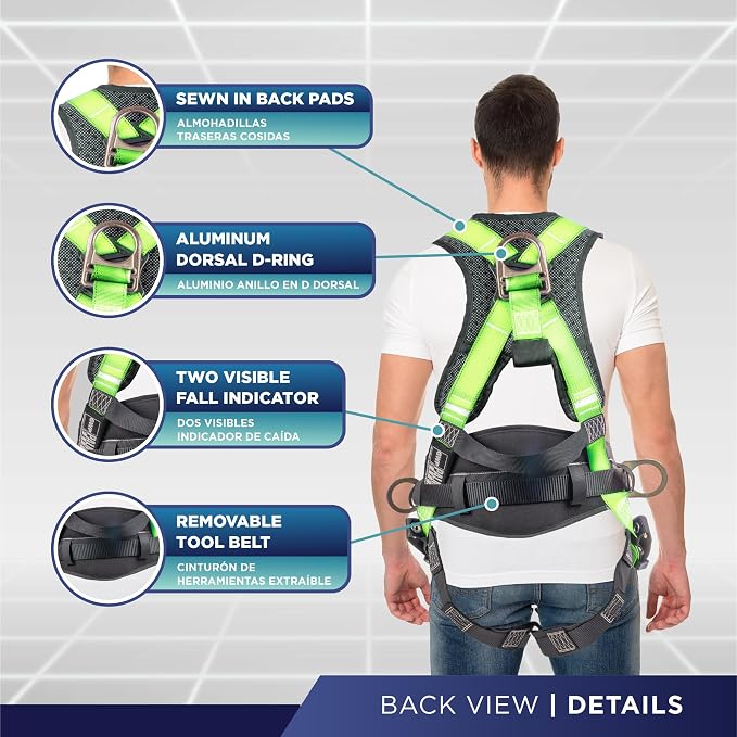 Hammerhead 5pt Safety Harness Back Padded, QCB Chest, Tongue Buckel Legs Straps, Back & Side D-Rings