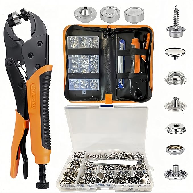 Metal Snap Pliers Set, Hand Snap Fastener Pliers Tool Set with 3 Dies & 60 Sets Stainless Steel Snaps, Heavy Duty Snap Button Setter Tool with Storage Bag for Boat Cover Canvas Leather