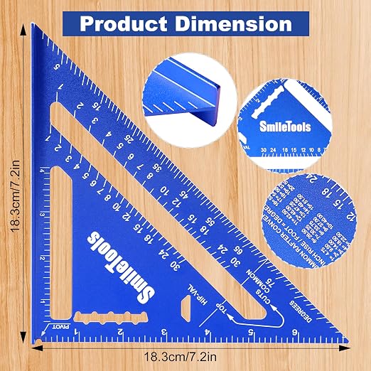 SmileTools 2 Pack Aluminum Alloy Carpenter Square - 7 Inch Triangle Carpenter Square Rafter Layout Tool for Woodworking and Carpentry