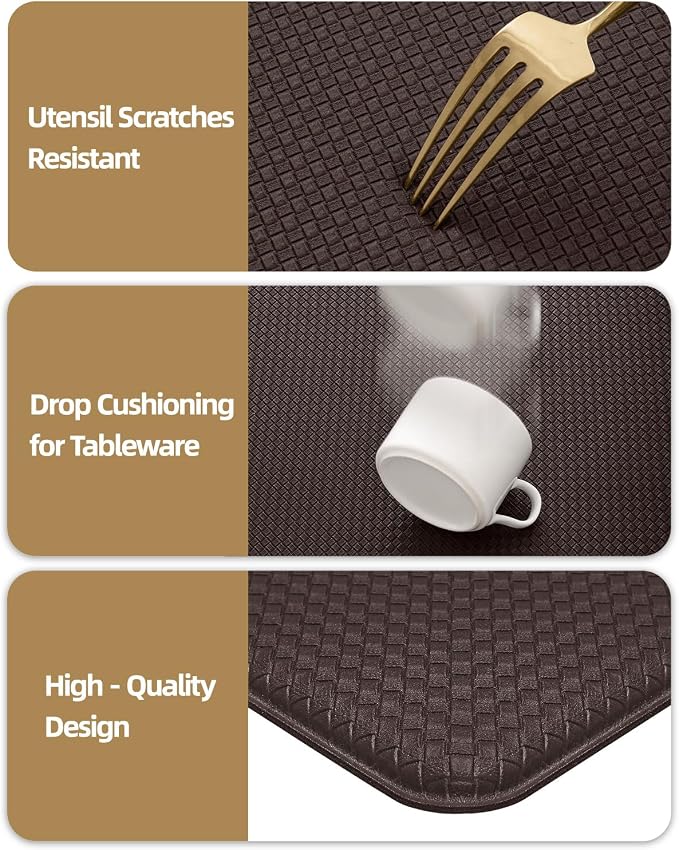 Color&Geometry Anti Fatigue Cushion Kitchen Mat for Floor -17"x59",Easy Clean, Water & Oil Proof, Anti Slip, Foam Rubber Runner Rug for Front Sink Comfort Standing,Brown