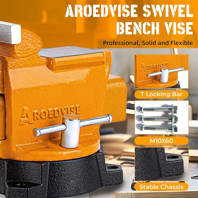 4.5" Bench Vise, 210° Swivel Base, 3306 lbs Clamping Force, Heavy Duty Cast Iron Vise with Large Anvil & Multi-Jaw Design for Workshop, Home, DIY & Repair (D40)