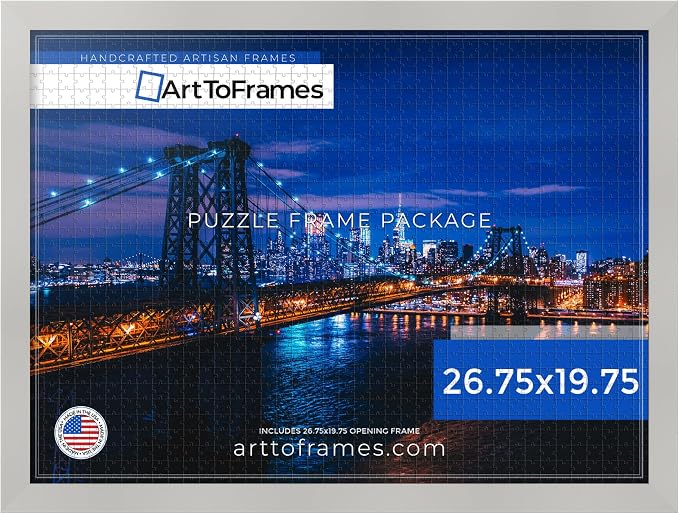 ArtToFrames Puzzle Frame for Buffalo Games 1000 Piece Jigsaw Puzzles, 26.75x19.75 Inch (68x50 cm), Antique White Engineered Wood with Economy Acrylic, Ready to Hang Puzzle Display