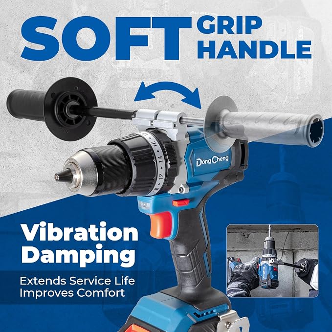 Dong Cheng 20V Brushless Hammer Drill Bare Tool, 1062 in-lbs, 1/2" Keyless Metal Chuck, 24+1+1 Clutch, Cordless Hammer Drill with 4.0Ah Battery Kit for Drilling Brick Wall, Metal, Wood (Bare Tool)