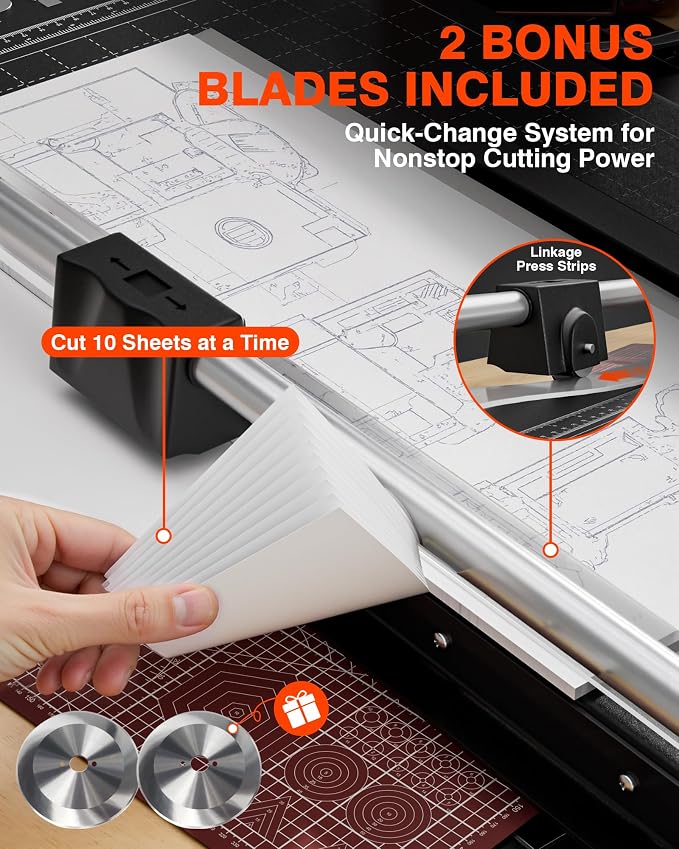 PYY Rotary Paper Cutter - Large Paper Cutter, 24 Inch Heavy Duty Trimmer with Self-Sharpening Blade & Measurement Grid for Cardstock, Posters, Photos - Studio & Office Use