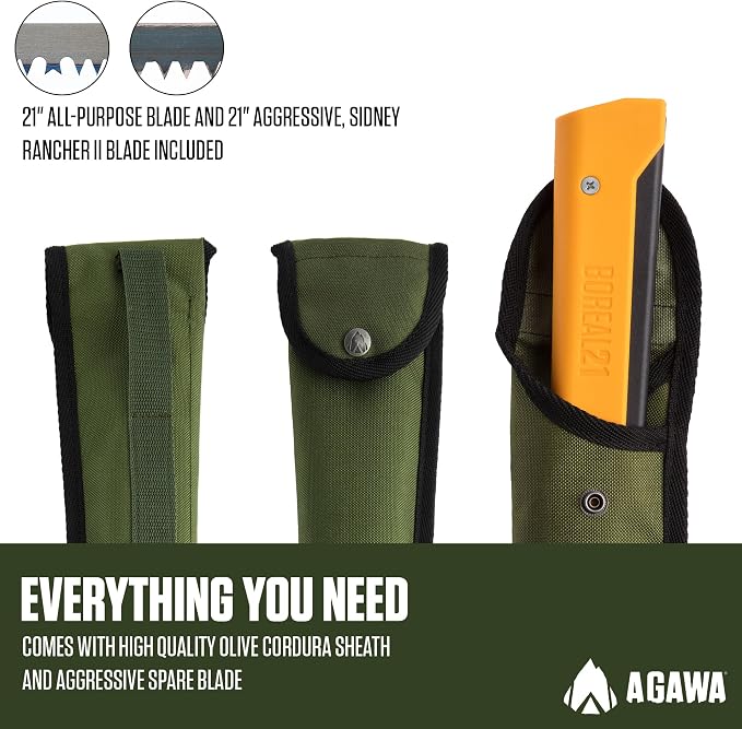 AGAWA - BOREAL21 Tripper Kit - Includes 21" Folding Saw, Nylon Carrying Case, 21" All-Purpose & 21" Aggressive Blade - For Camping, Hiking & Survival Gear (Black Frame/Yellow Handle)