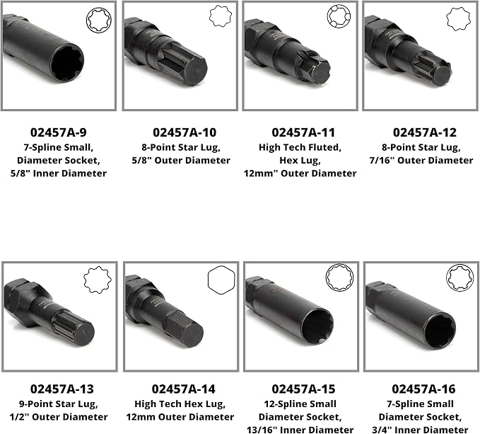 Neiko 02457A Lug-Nut Key Set, Wheel-Lock Removal Tool Kit for Aftermarket and Factory Wheel Tire Keys, SAE and Metric Lug Sockets, 16 Pieces
