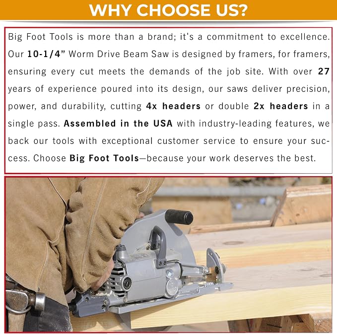 Big Foot Tools 10 1/4 Circular Saw Magnesium Worm Drive Saw Beam Saw with Skil Motor - Professional PowerSaw for One Pass Precision Cutting and Durability - BF-UG - SC-1025SU