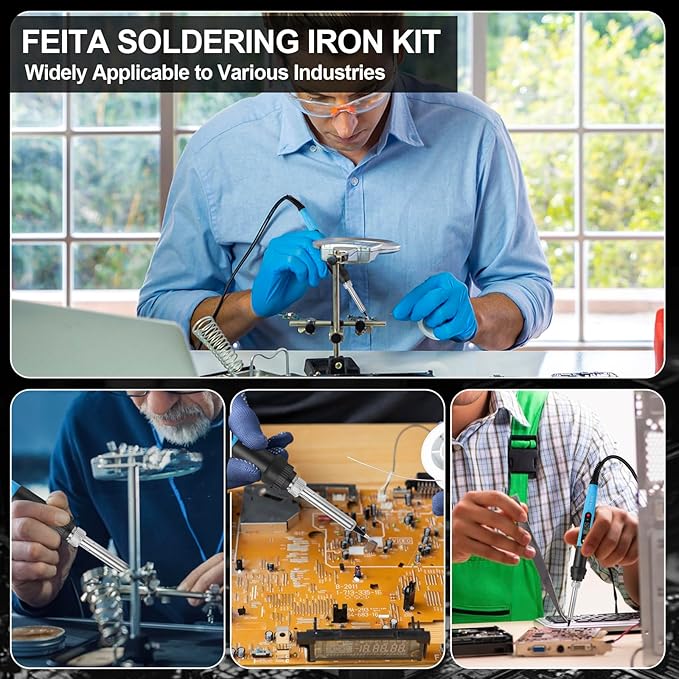 FEITA Electric Soldering Iron Kit with 80W LCD Digital Adjustable Temperature Soldering-iron, 5 Soldering Tips, Rosin Flux, Solder Wires & Stand, Electrical Soldering Kit for Electronics