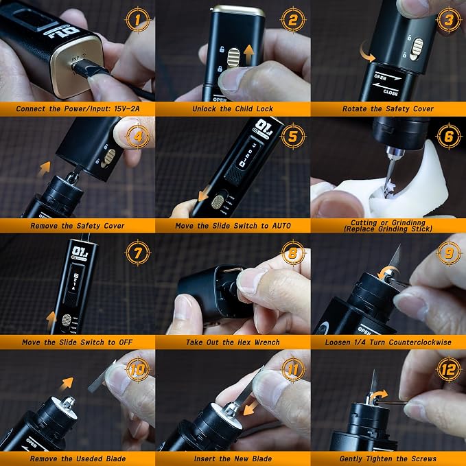 JAKEMY Corded Ultrasonic Cutter, True 35W & 40kHz Vibration, 4 Cutting Modes/5 Types Blade, 2 In 1 Handheld Cutting Knife Tool For Plastic Cutting/Precision Grinding/Modelmaking/Woodcarving/Craft DIY