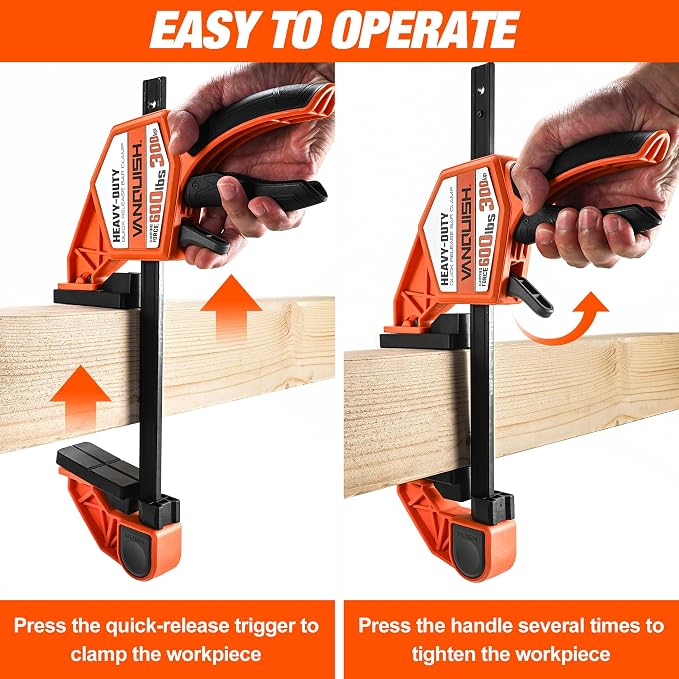 VANQUISH 36" One Hand Clamp/Spreader, 600Lbs Clamping Force, 3.4in. Throat Depth Heavy Duty Quick Release Bar Clamps, Tools & Equipment for Woodworking, Carpentry, Home Improvement, DIY