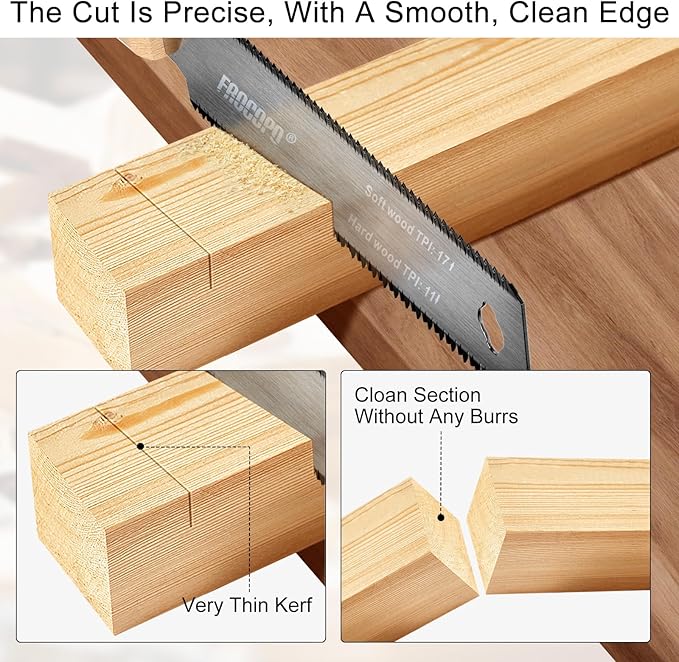 Frocopo Hand Saw Woodworking Tools, 6-Inch Pull Saw, Flexible Double-Edge Blade 17/11 TPI, Japanese Flush Cut for DIY Craft, Non-Slip Wood Handle, Sharp & Lightweight for Woodworking and Garden Trim