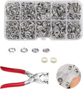 100 Sets Metal Snaps Buttons with Fastener Pliers Press Tool Kit Perfect for DIY Crafts Clothes Hats and Sewing(Silver Hollow Prong Snaps)