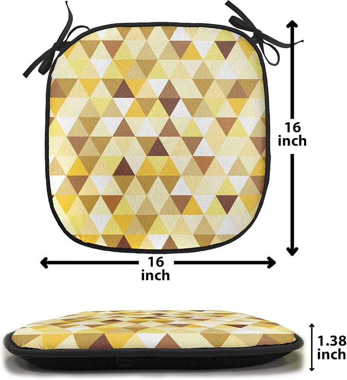 Lunarable Geometric Chair Cushion Pad, Triangle Pattern Happy Autumn Color Style Design, Seat Padding for Kitchen & Patio with Anti-Slip Backing, 16"x16", Earth Yellow Sepia