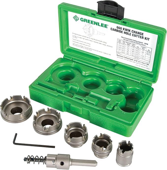 Greenlee 660 6-Piece Quick Change Carbide-Tipped Unfinished Hole Cutter Set, 7/8" - 2"
