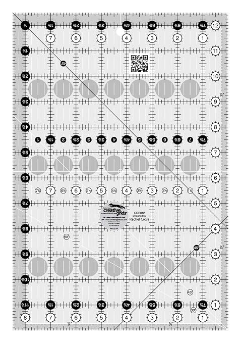 Creative Grids Quilt Ruler 8-1/2in x 12-1/2in Rectangle – CGR812 – Made in USA, Non-Slip Grip Acrylic Quilting, Sewing, Crafting, Patchwork Ruler for Measuring & Cutting Fabric