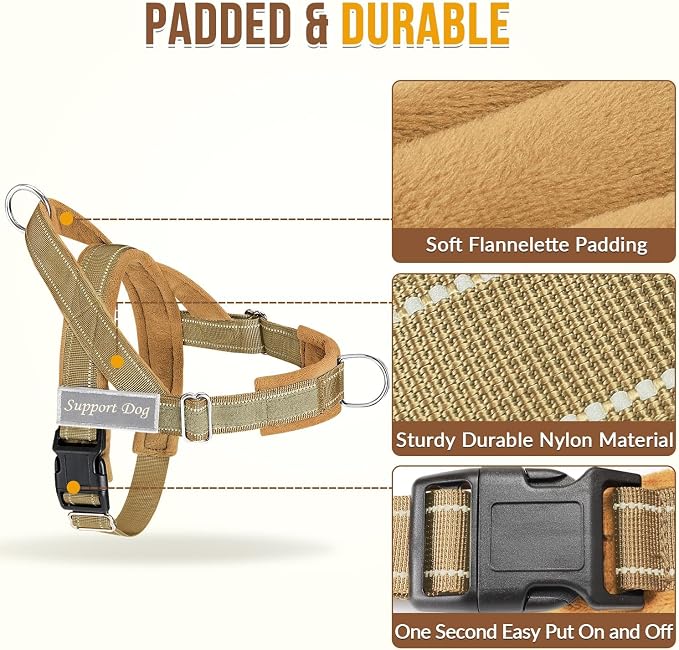 SlowTon No Pull Dog Harness with Front Clip - Heavy Duty, Soft Padded | Neck & Chest Adjustable, Tactical Pet Vest and Leash Set for Large Medium Sized Dogs, for Easy Walk & Training, Tan XL