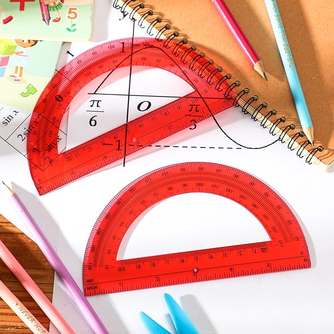 EBOOT Plastic Protractor Math Protractors 180 Degrees, 6 Inch, Pack of 2 (Red)