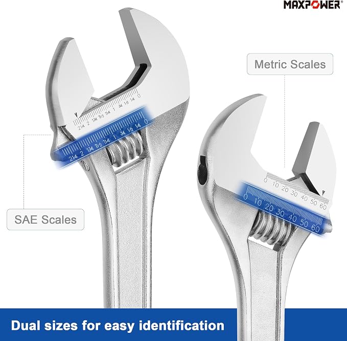 MAXPOWER 24" Adjustable Wrench, 2.4" Jaw Opening, Tapered Handle | Heavy Duty Large Adjustable Wrench Ideal for Plumbing, Nuts, and Pipes Fitting, SAE/Metric Scales