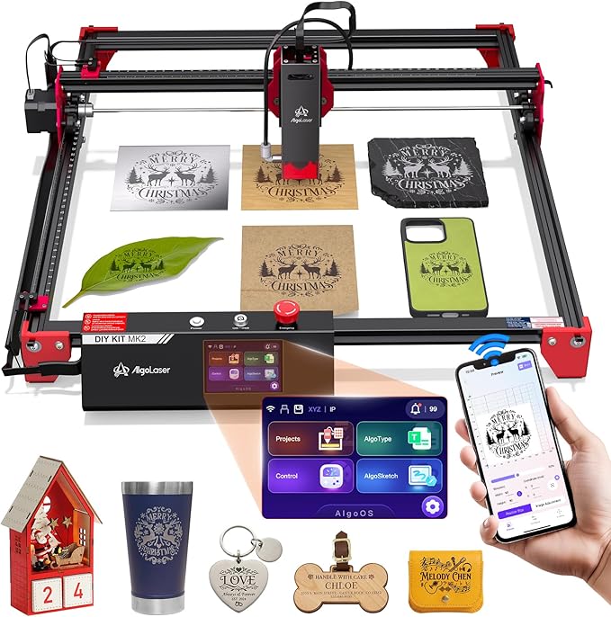 AlgoLaser 10W Laser Engraver Machine - Laser Engraver/Cutter with 3.5" Smart Touchscreen & AlgoOS System, 12000mm/min Speed, 0.05mm Laser Spot, Laser Engraving for Metal, Wood, Glass & Leather