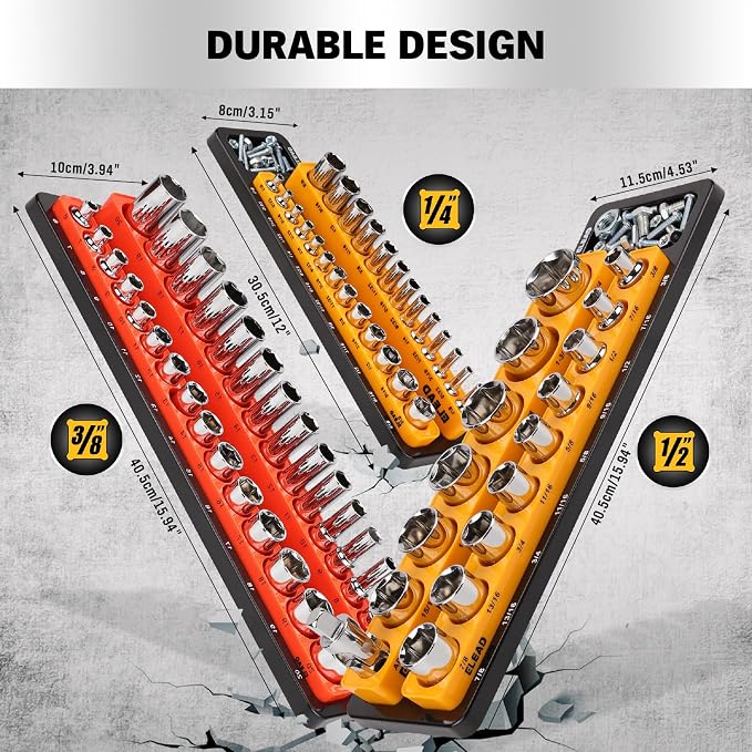 ELEAD Magnetic Socket Holder Organizer Set - 6-Piece Durable 1/2, 1/4, 3/8 Inch Drive Holder, Tool Box Storage Tray for Wrench, Screwdriver, Mechanic Tools, Portable Toolbox Accessory