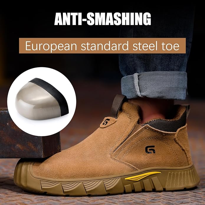 GLANOUDUN Welding Work Boots for Men Slip on Steel Toe Shoes for Men Indestructible Steel Toe Boots Welder Men's Working Shoes Fireproof Safety Footwear for Construction Men's Work & Safety Footwear