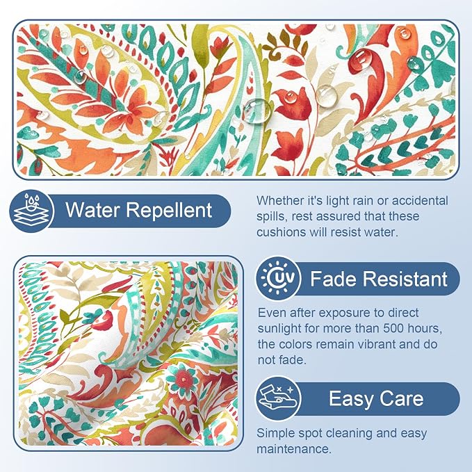 LVTXIII 2 Pack Outdoor Adirondack Chair Cushions, 44x19x4 Inch Water Repellent Patio Cushions for Rocking Chairs, Thick Tufted High Back Seat Cushion Set, Pretty Paisley