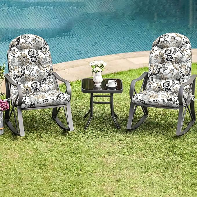 LVTXIII 2 Pack Outdoor Adirondack Chair Cushions, 44x19x4 Inch Water Repellent Patio Cushions for Rocking Chairs, Thick Tufted High Back Seat Cushion Set, Dailey Tan