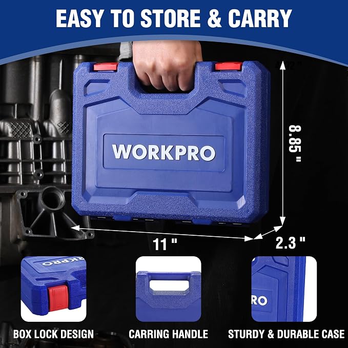 WORKPRO 14-Piece 1/2＂ Drive Deep Impact Socket Set, Metric | 6-Point, Heavy Duty Storage Case for Automotive and Mechanical Repairs, 10mm-27mm, Cr-V Steel