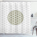 Ambesonne Geometry Shower Curtain, Interlace Circles of Time and Space Theme Vortex Natural Geometry Myth Form, Cloth Fabric Bathroom Decor Set with Hooks, 69" W x 84" L, Army Green
