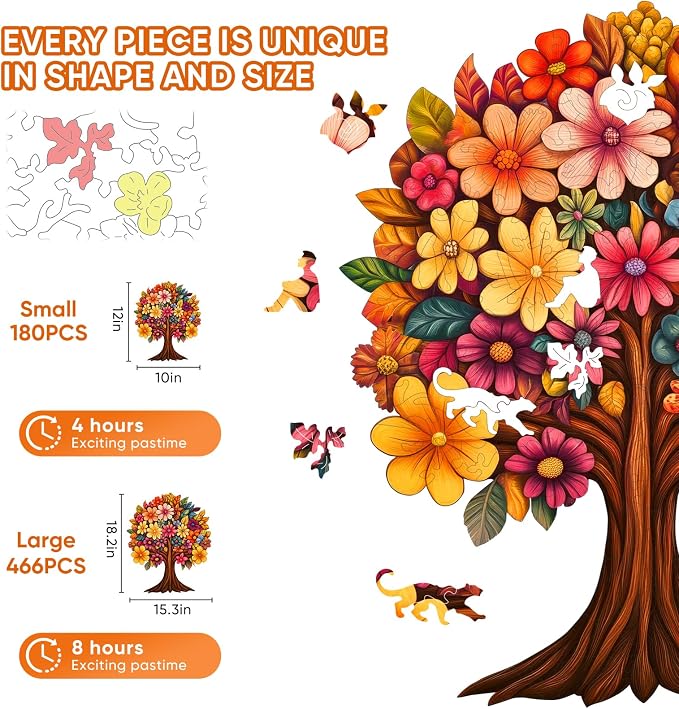 Pikoqunc Flower Tree Wooden Puzzles for Adults – 466Pcs Unique Wood Cut Jigsaw, Relaxing Wooden Puzzle for Family Game Night, Ideal for Friends & Puzzle Lovers 15.2X 18.1 in