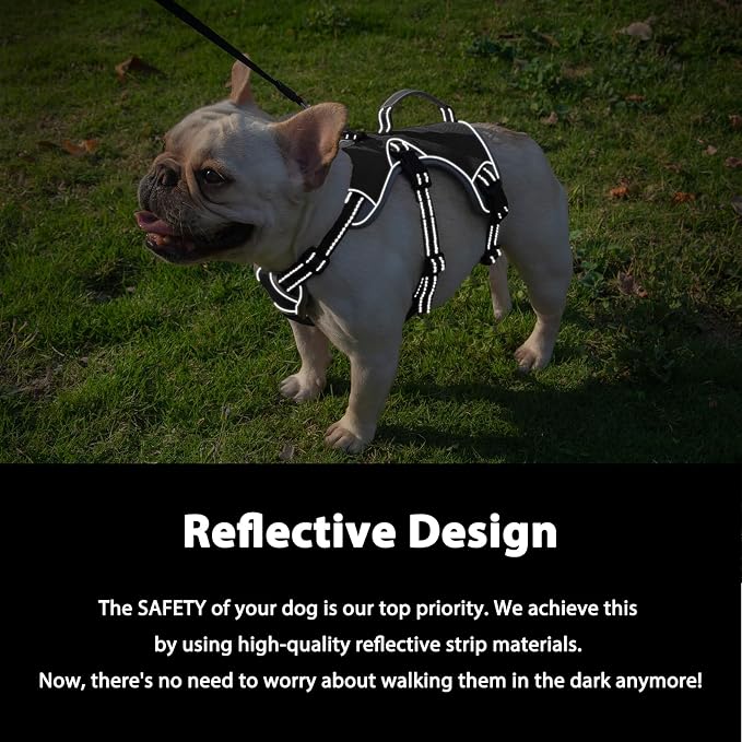 Escape Proof Dog Harness, Dachshund Harness, Reflective Dog Harness with Handle, Durable,Adjustable Vest for Small Medium Large Dogs Walking, Training, and Running Gear (Black,XL)
