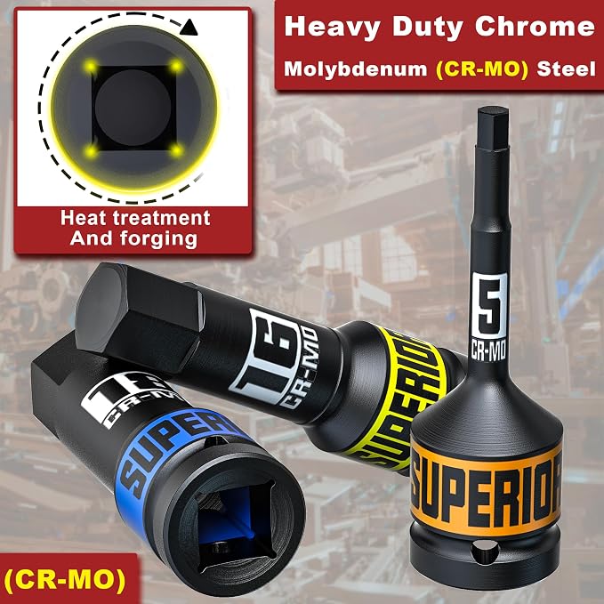 1/2" Drive Master Impact Hex Bit Socket Set, Metric, 10 Pieces 1/2" Drive Impact Allen Bit Socket Set, 5mm - 19mm, Cr-Mo Steel, Heavy Duty Storage Case