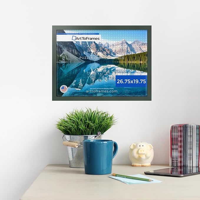 ArtToFrames Puzzle Frame for Buffalo Games 1000 Piece Jigsaw Puzzles, 26.75x19.75 Inch (68x50 cm), Fern Green Engineered Wood with Economy Acrylic, Ready to Hang Puzzle Display