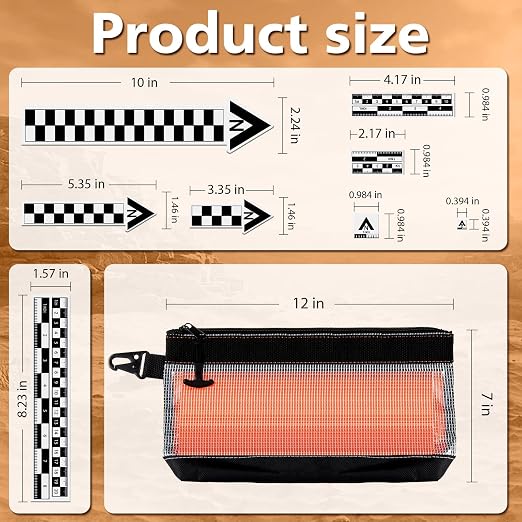 Maitys 9 Pack Archaeological North Arrow and Scale Set, Geology Photography Professional Measuring Scale Ruler with Case Archaeological Excavation Photo Reference Ruler for Artifact Documentation