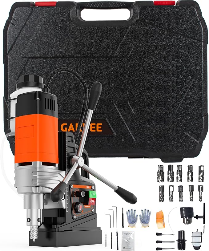Garvee Magnetic Drill, 1650W 1.57" Boring Diameter, 2922lbf Power Portable Magnetic, 810 PRM, 10-Speed，with 10Pcs Drill Bits 3Pcs Twist Drill and 1Pcs Plastic Box for Metal Surface, Industrial