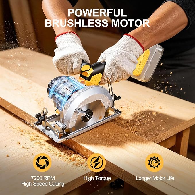 5.5-Inch Cordless Circular Saw Compatible with DeWalt 20V Battery (Tool Only, No Battery), 7200 RPM Brushless Power Saw, 0-45° Bevel, 1.7" Max Cutting Depth for Wood, Plastic & PVC