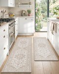 Color&Geometry Anti Fatigue Kitchen Mats for Floor 2 Piece 24"x59"+24"x87", Vintage Kitchen Rug Set, Waterproof & Oil Proof, 0.4" Thick Cushioned, Non-Slip Wide Runner for Sink, Laundry,Beige