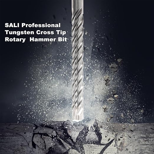 SALI SDS Plus Rotary Hammer Drill Bit 4Pcs 1"*12" Concrete Drill Bit Kit Cross-Type Double Thread Carbide Material Suitable for Concrete, Brick, Cement Walls, Stone, Hammer Drill Bits for Concrete