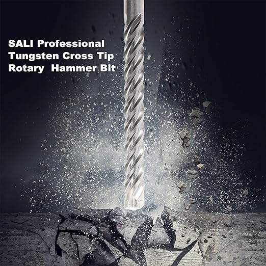 SALI 5 Pcs 3/8"*12" SDS Plus Rotary Hammer Drill Bit Concrete Drill Bit Kit Cross-Type Double Thread Carbide Material Suitable for Brick, Cement Walls, Stone, Hammer Drill Bits