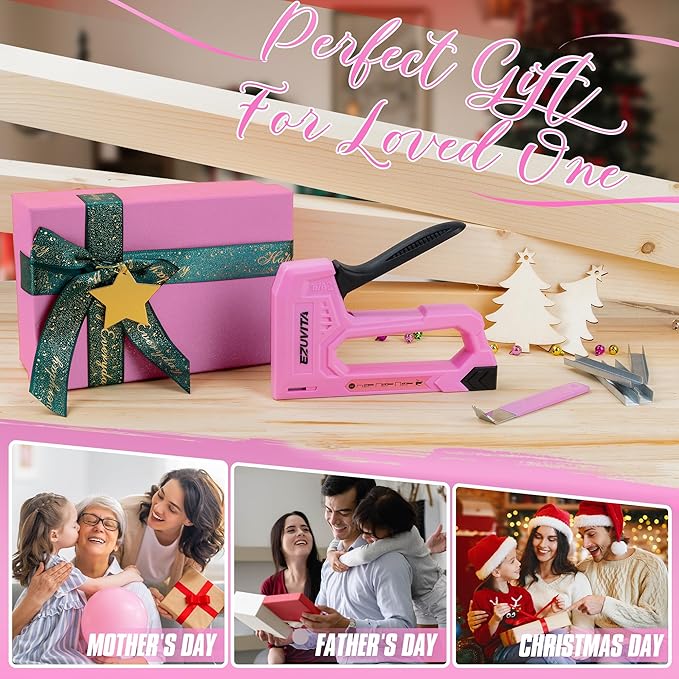 Light Duty Staple Gun for Wood, Pink Upholstery Staple Gun Kit with 2000pcs JT21 Staples 1/4, 5/16, 3/8 inch and Staple Remover, Stapler Gun for Crafts, DIY, Classroom, Mothers Day Gift