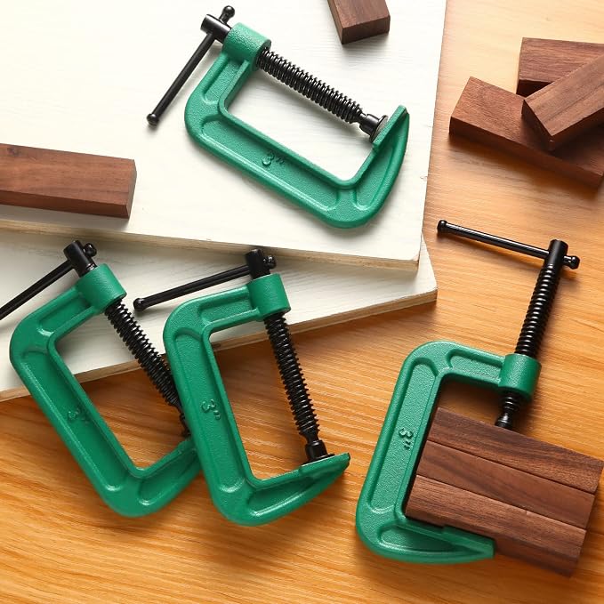 4 Pcs C Clamp Set 3 Inch Heavy Duty G-Clamps Automotive and Wood Working Clamps with Jaw Opening Sliding for DIY Carpentry Woodworking Welding and Building(3 Inch, Green)