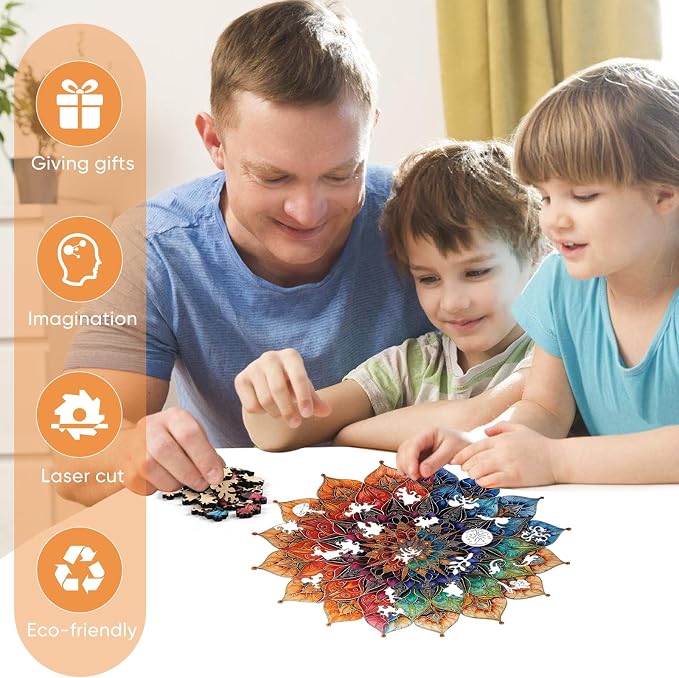 Mys Aurora Colorful Mandala Wooden Puzzles for Adults, 500 Piece Unique Shaped Wood Jigsaw Puzzles for Adults and Kids, Fun Challenging Puzzles Family Game Gift, 16.5'' x 16.4''