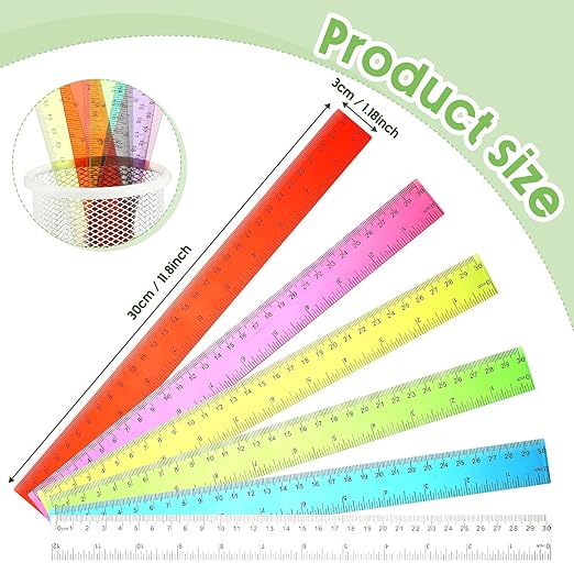 Fumete 600 Pack 12 Inch Plastic Rulers Bulk for Classroom Supplies Flexible Transparent Assorted Color Ruler with Centimeters and Inches for Office Teacher Student
